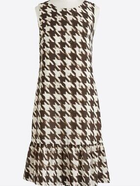 J. Crew Factory Brown and White Houndstooth Midi Dress
